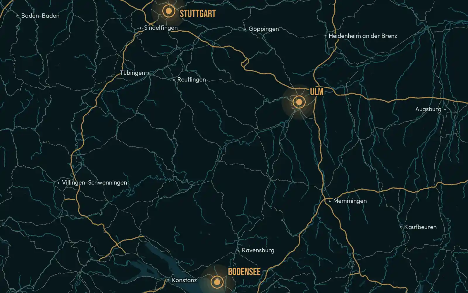 Karte der Region Baden-Württemberg mit den Städten und Landkreisen