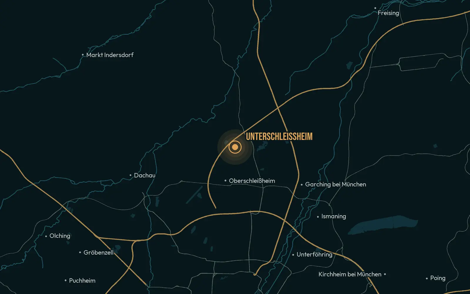 Map of the Münchner Norden region with its towns and districts