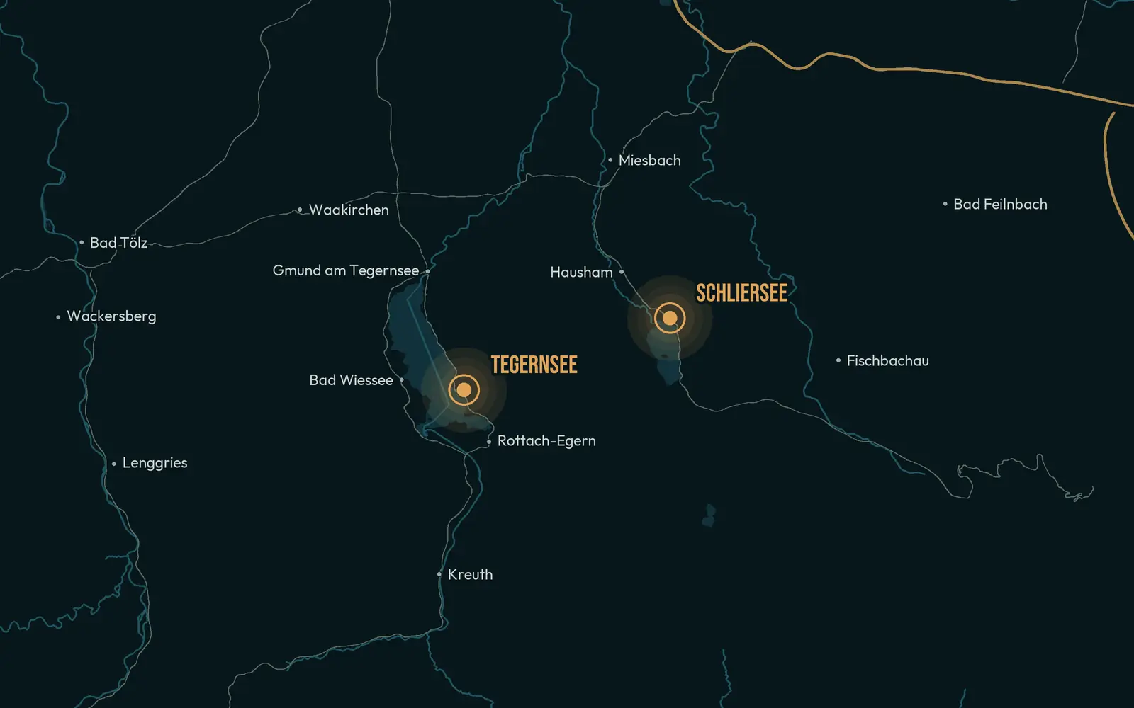 Karte der Region Tegernseer Tal & Schlierseer Berge mit den Städten und Landkreisen