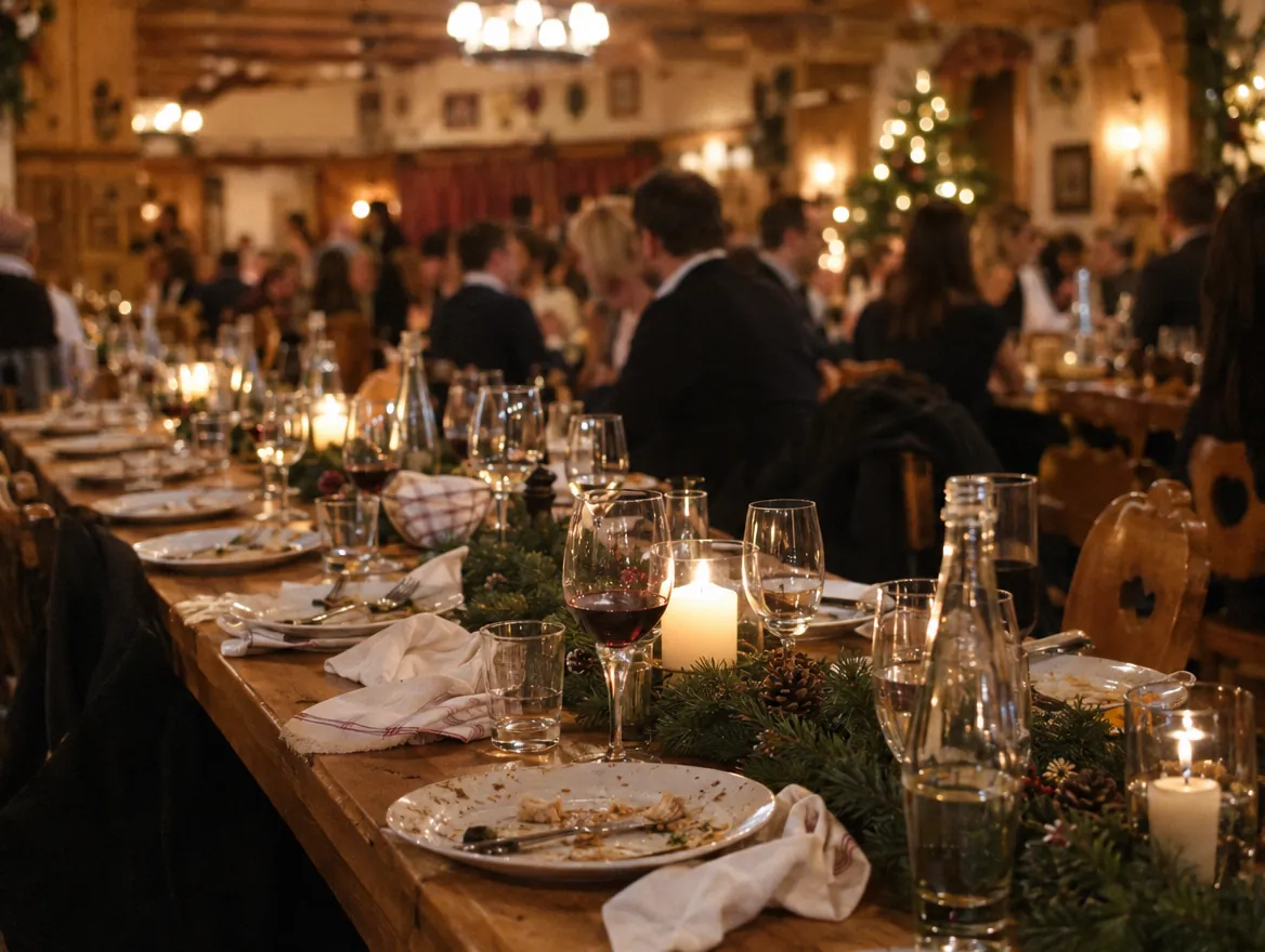 Festlich gedeckte Tafel bei einer Firmen-Weihnachtsfeier